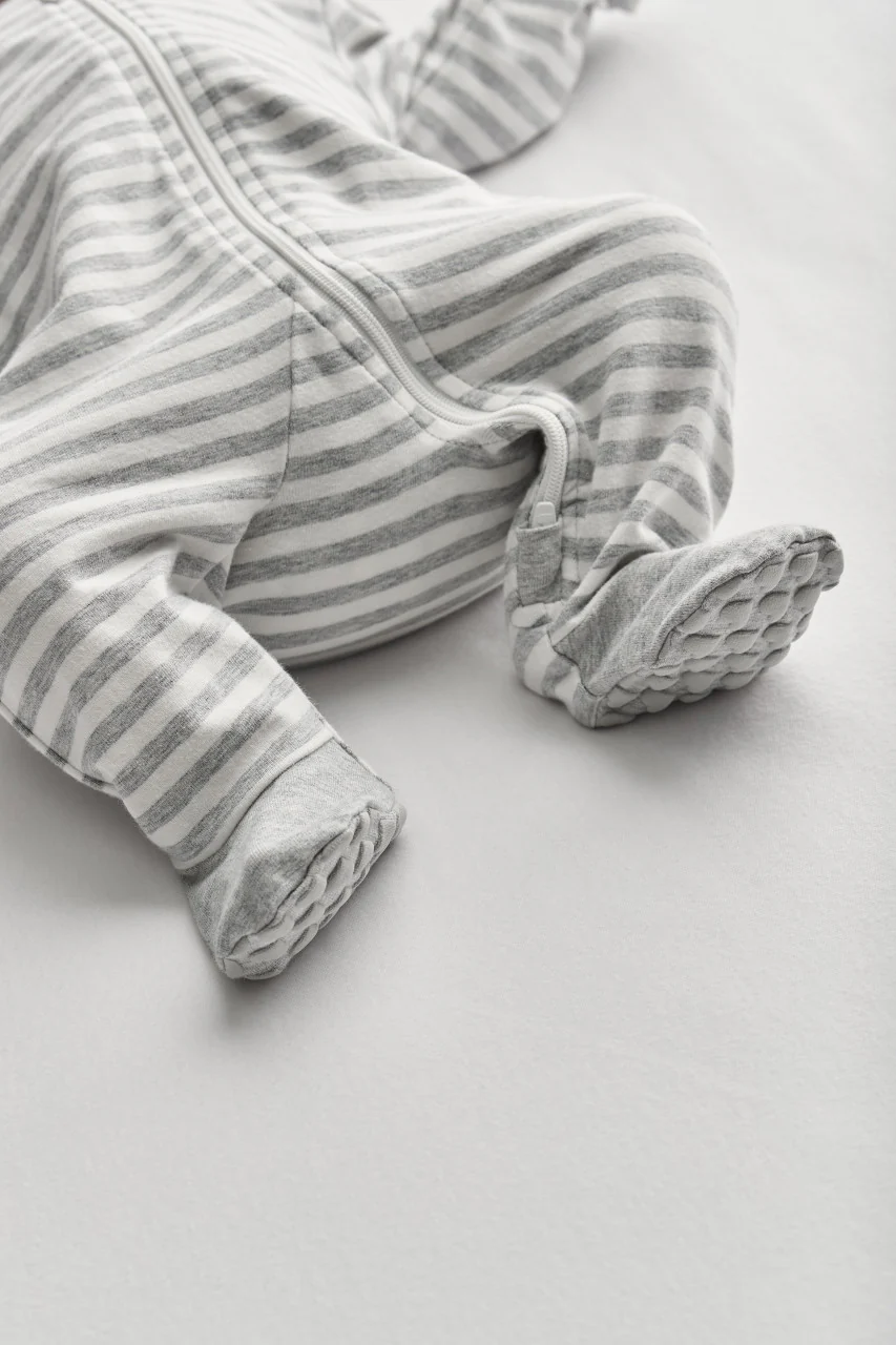 Enclosed Foot Romper Cotton Gray Stripe - Image 4