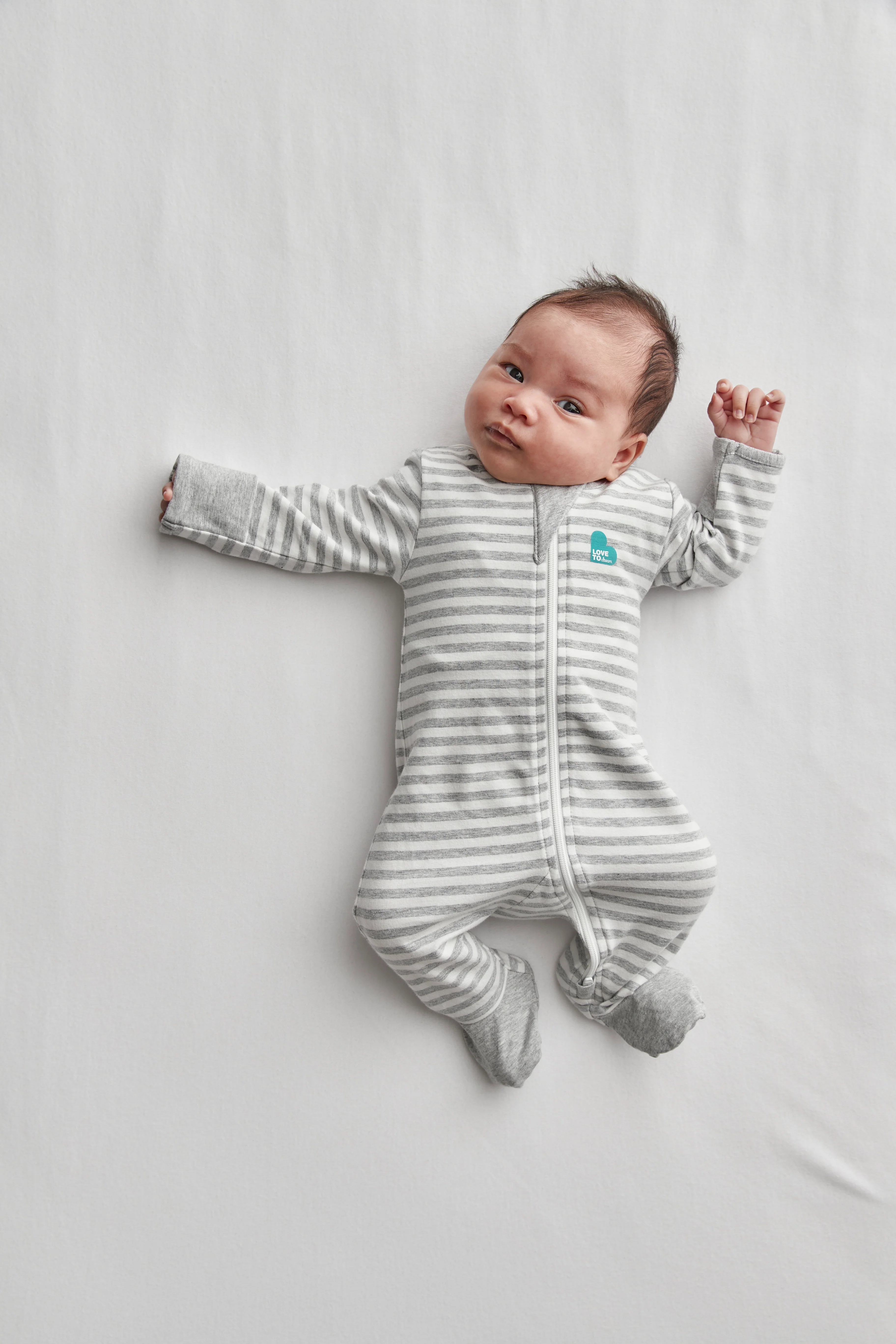 Enclosed Foot Romper Cotton Gray Stripe - Image 5