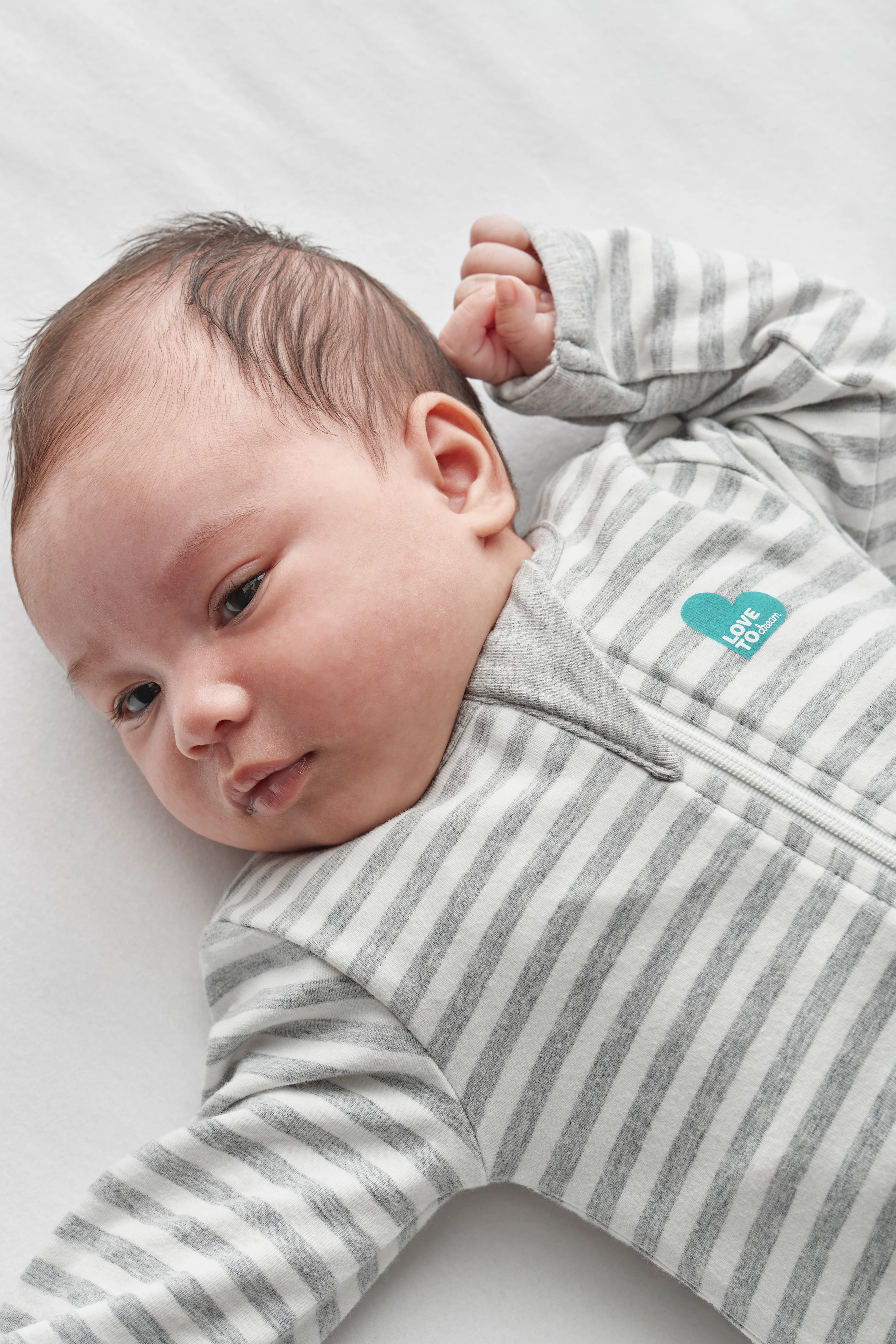 Enclosed Foot Romper Cotton Gray Stripe - Image 6