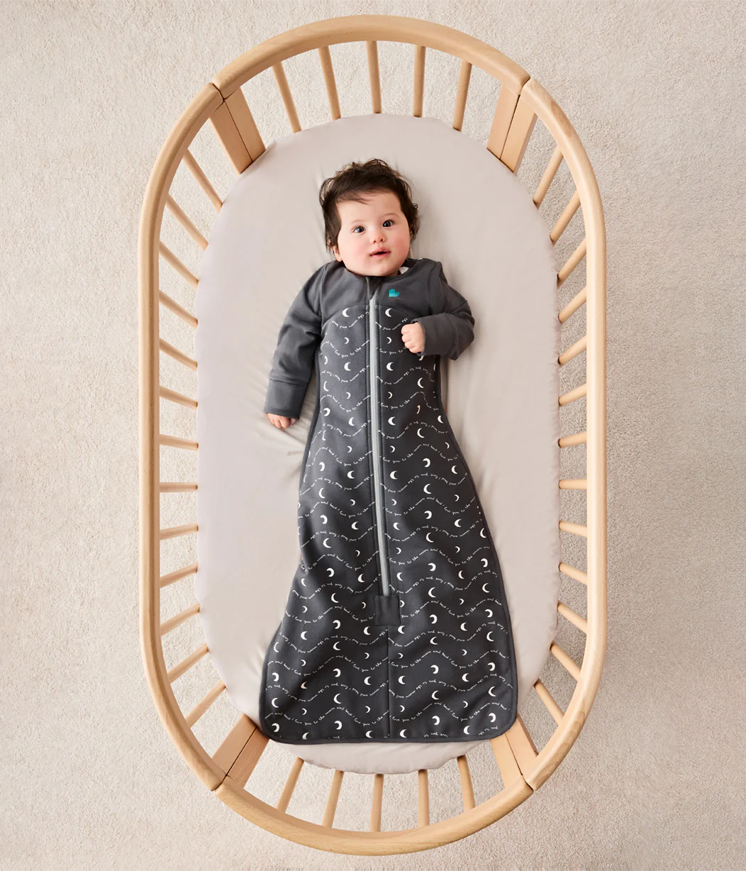 Sleep Bag Long Sleeve 1.5 TOG Cotton Charcoal Moon and Back - Image 5