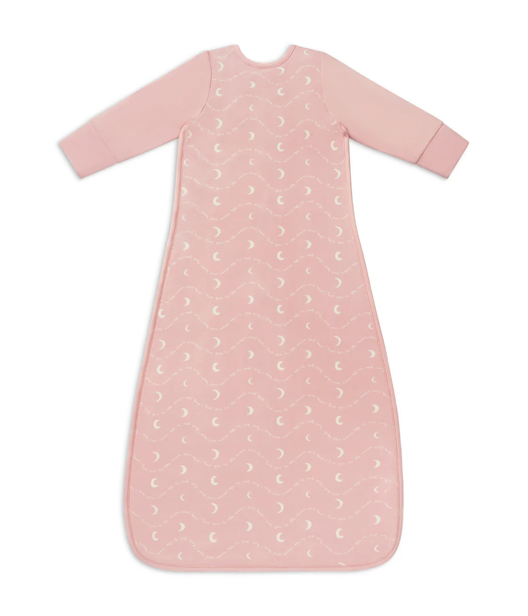 Sleep Bag Long Sleeve 1.5 TOG Cotton Dusty Pink Moon and Back - Image 3