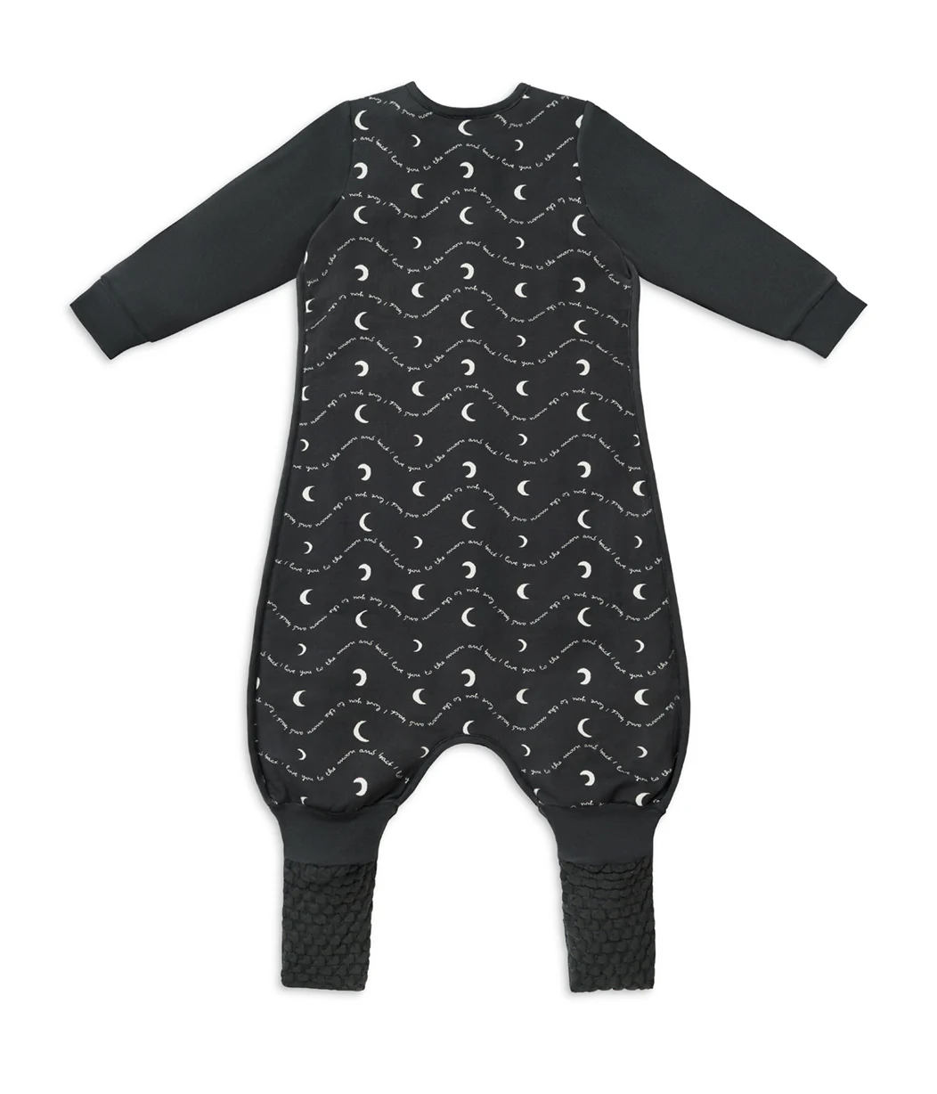 Sleep Suit Long Sleeve 1.5 TOG Cotton Charcoal Moon and Back - Image 3